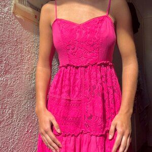 Anthropologie pink lace maxi dress, medium